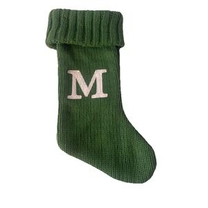 Wondershop Target Christmas Stocking Initial Monogram Letter M Green Knit 18"